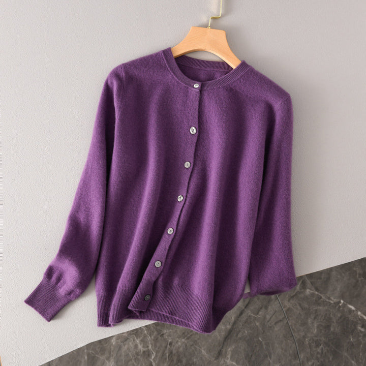 Women Lightweight Round Neck Button Cardigan in Cashmere Look with Fine Ribbed Edge and Casual Silhouette Mune Fashion