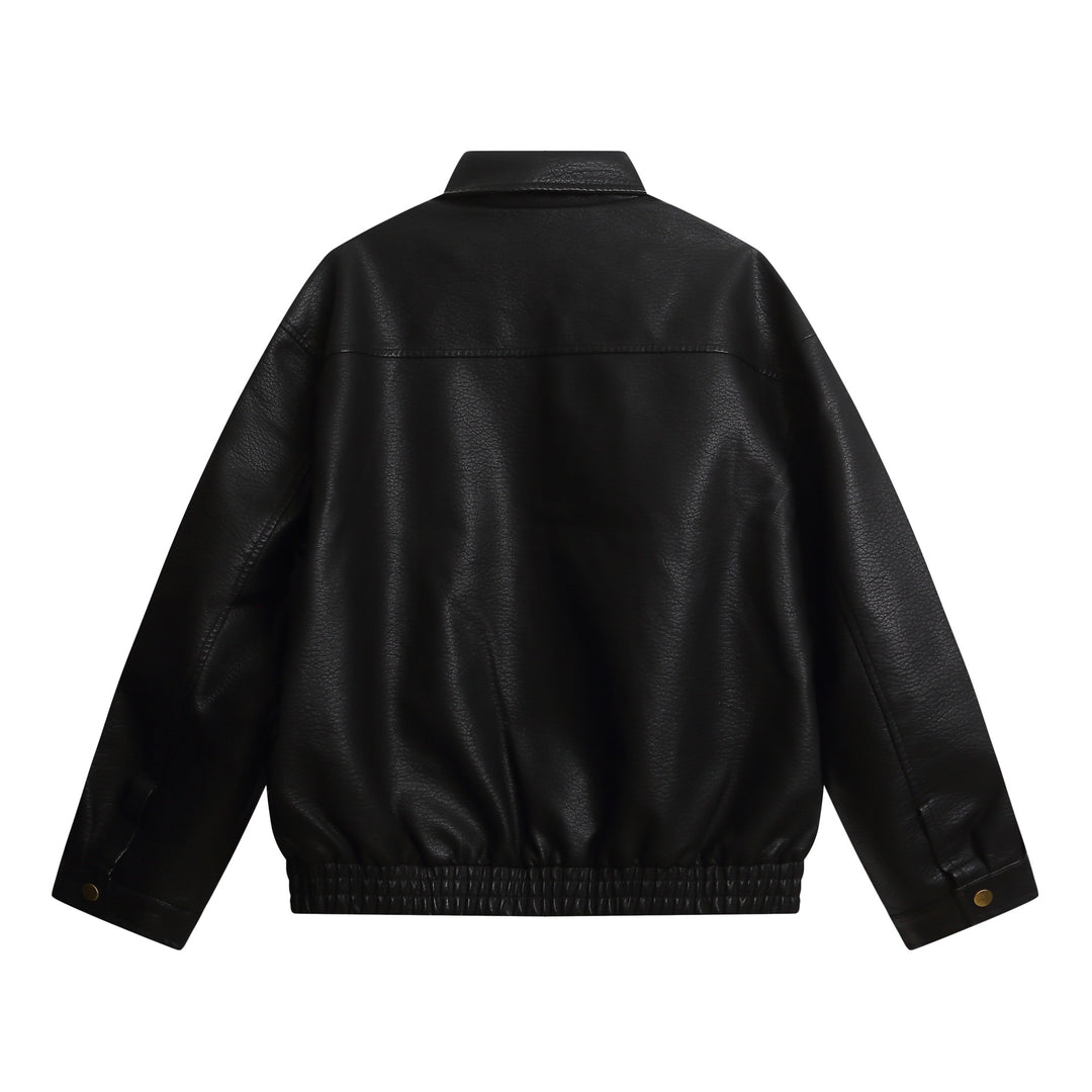 Women's short faux leather jacket in oversized look with flap pockets Mune Fashion