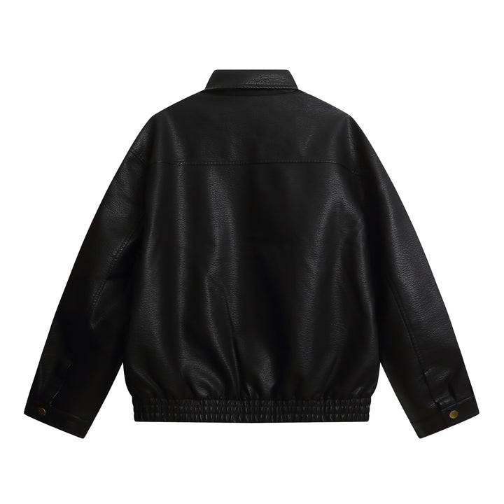 Women's short faux leather jacket in oversized look with flap pockets Mune Fashion