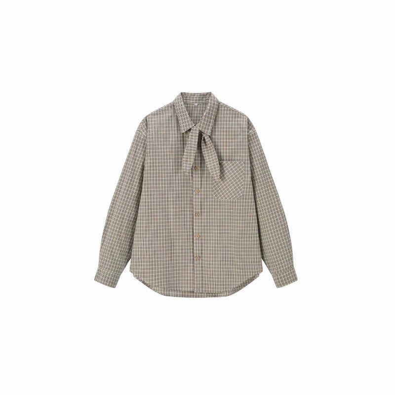 Women Checked Blouse with Bow Collar and Breast Pocket Mune Fashion