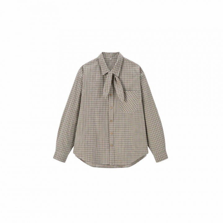 Women Checked Blouse with Bow Collar and Breast Pocket Mune Fashion