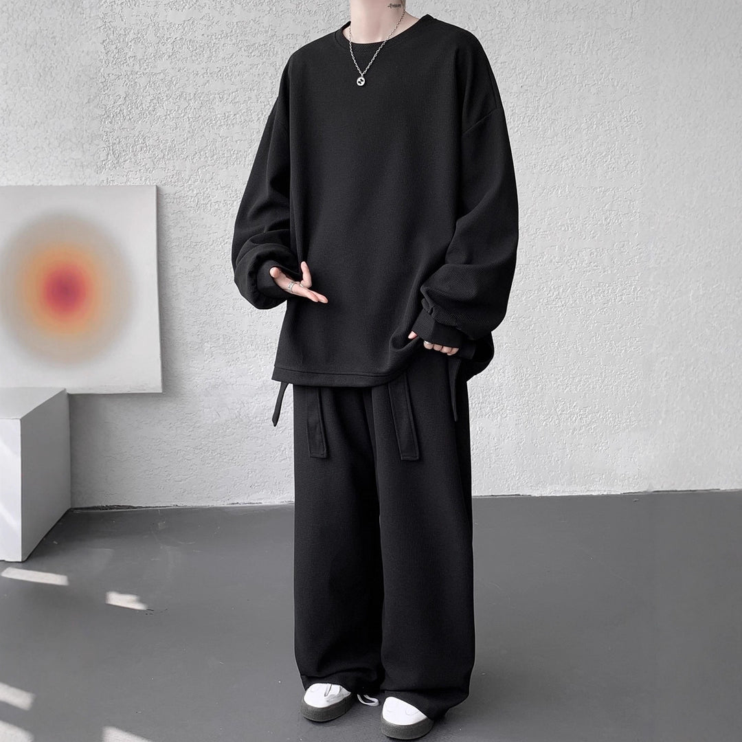 Unisex Casual Oversized Lounge Set made of Waffle Knit with Cargo Ties Mune Fashion
