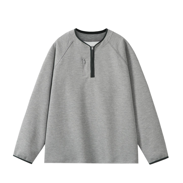 Unisex Relaxed-Fit Waffle Knit Half Zip with Concealed Chest Pocket and Raglan Sleeves Mune Fashion