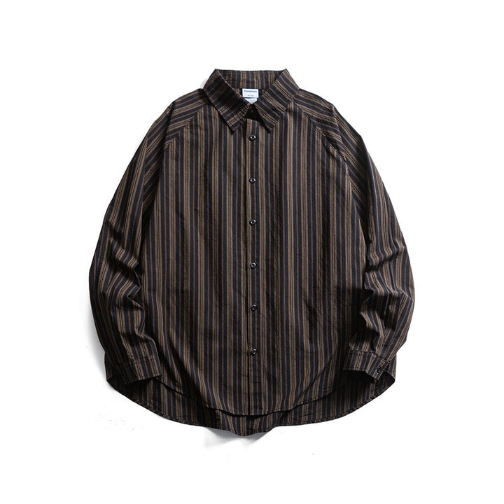 Unisex Oversize Shirt Jacket in striped cotton blend with rounded hem Mune Fashion