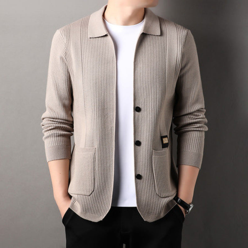 Men's finely structured cardigan with shirt collar, button placket and patch pockets Mune Fashion