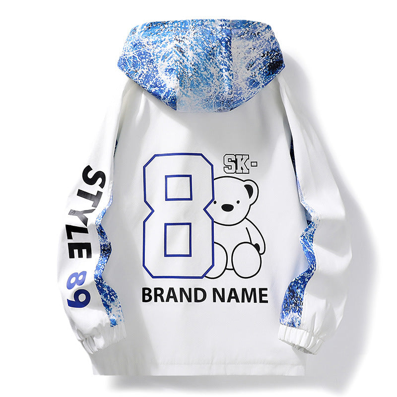 Men's Lightweight Hooded Windbreaker with Camouflage Accents & Graphic Print Mune Fashion