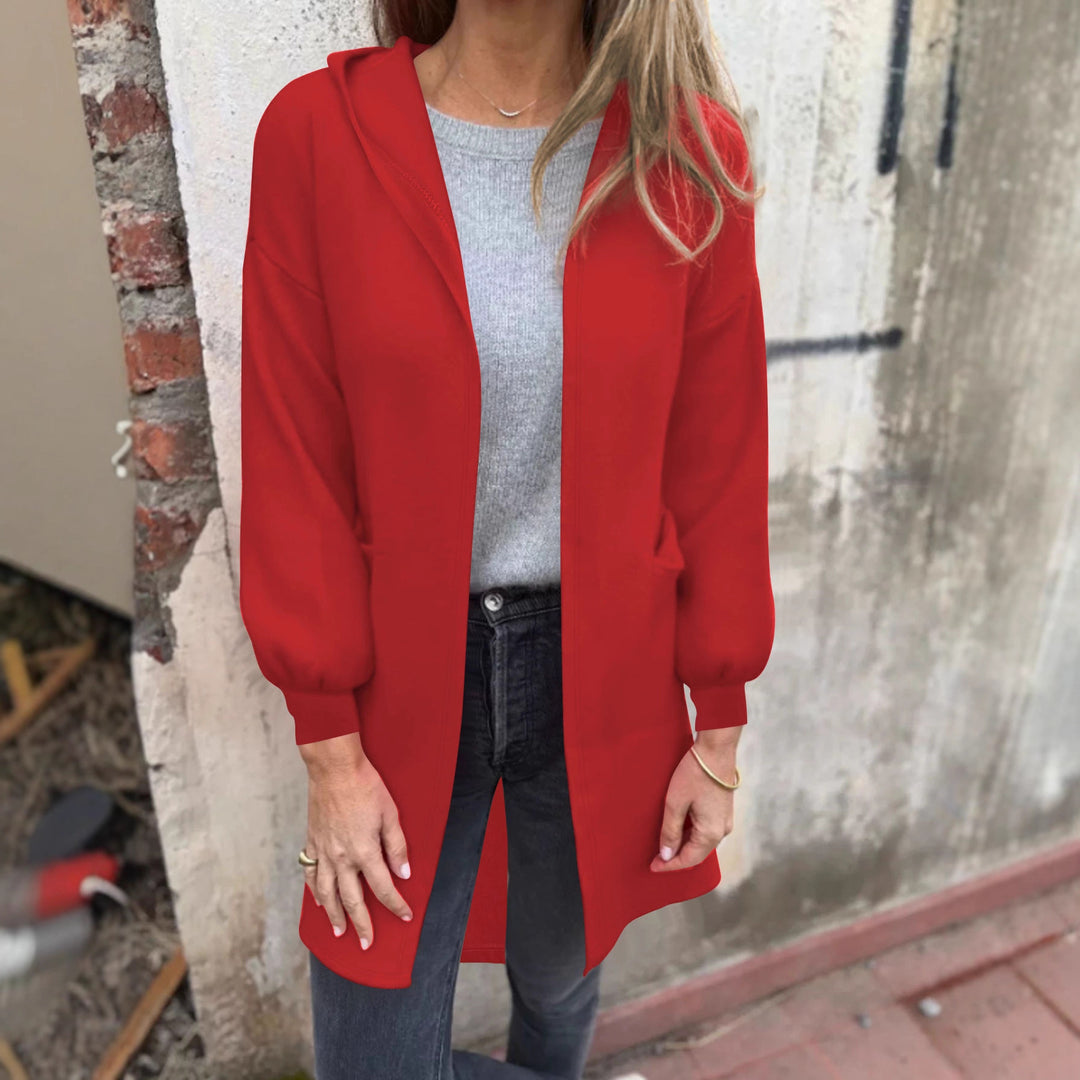 Women Open Long Blazer with Hood and Patch Pockets Mune Fashion