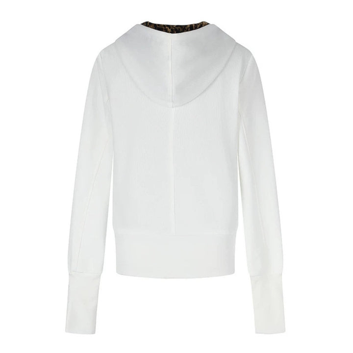 Women's Hooded Sweat Jacket with Full Zip, Gathered Front and Leopard Hood Lining Mune Fashion