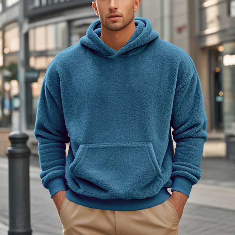Men's Sherpa Hoodie in Teddy Fleece with Kangaroo Pocket and Ribbed Cuffs Mune Fashion