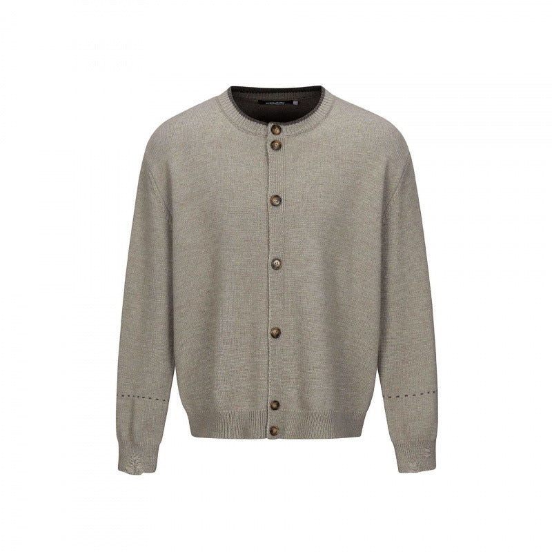 Unisex Boxy Knit Cardigan with Round Neck, Continuous Button Placket and Ribbed Finishes Mune Fashion