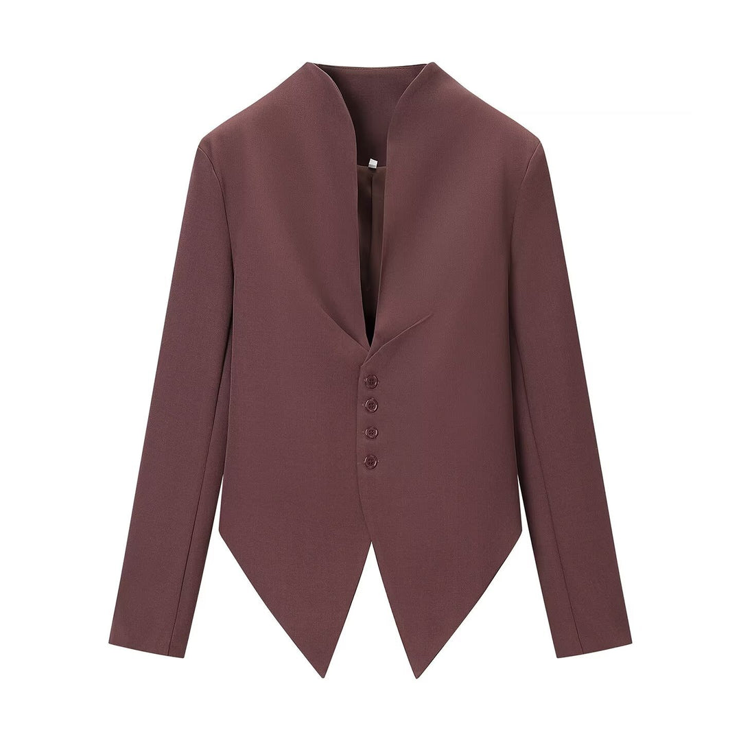 Women's Tailored Blazer with Tapered Peplum and Stand Collar Mune Fashion
