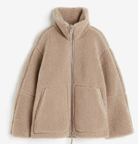 Women's Teddy Fleece Jacket with Stand-up Collar Mune Fashion