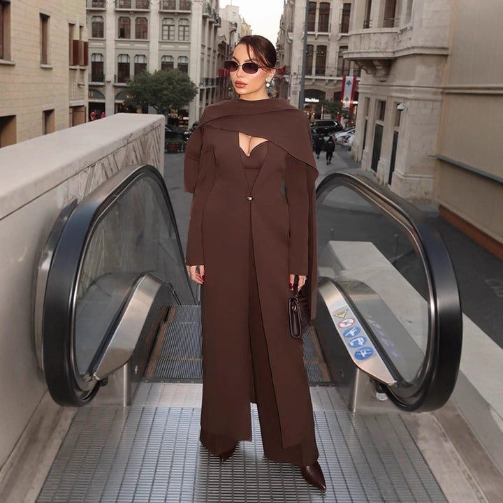 Women Elegant Coat Dress with Cape Shoulder and Tailored Silhouette Mune Fashion