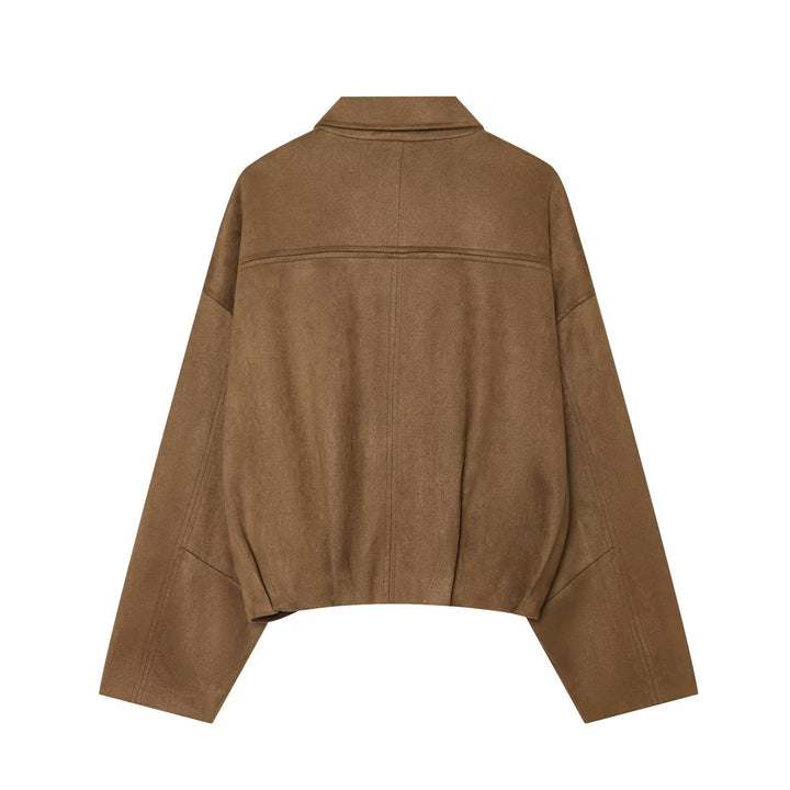 Women's Short Cape Jacket in Oversized Suede Look with Concealed Button Placket Mune Fashion
