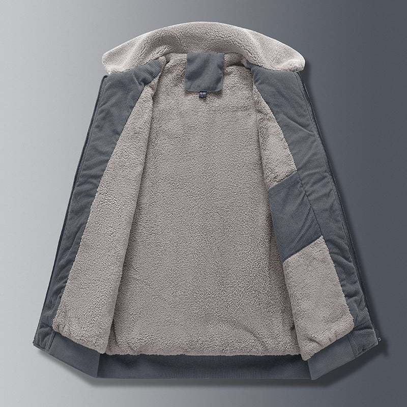 Men's cord jacket in worker style with sherpa lining, zipper and ribbed cuffs Mune Fashion