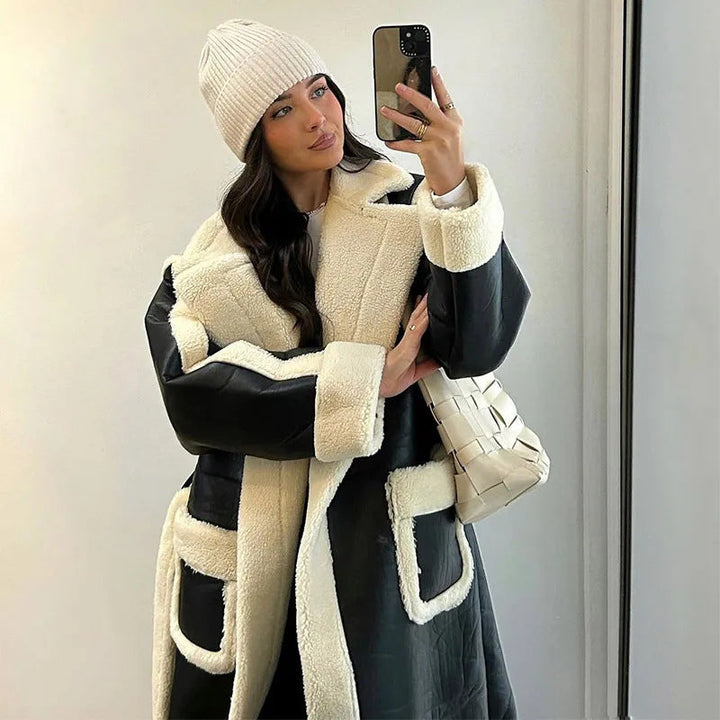 Ladies Fashionable Long Coat with Cozy Lining Mune