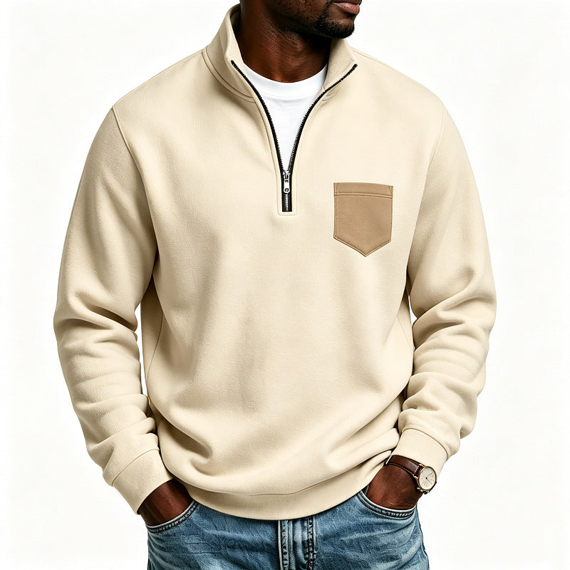 Men's Troyer Sweatshirt with Half Zipper and Contrasting Chest Pocket Mune Fashion