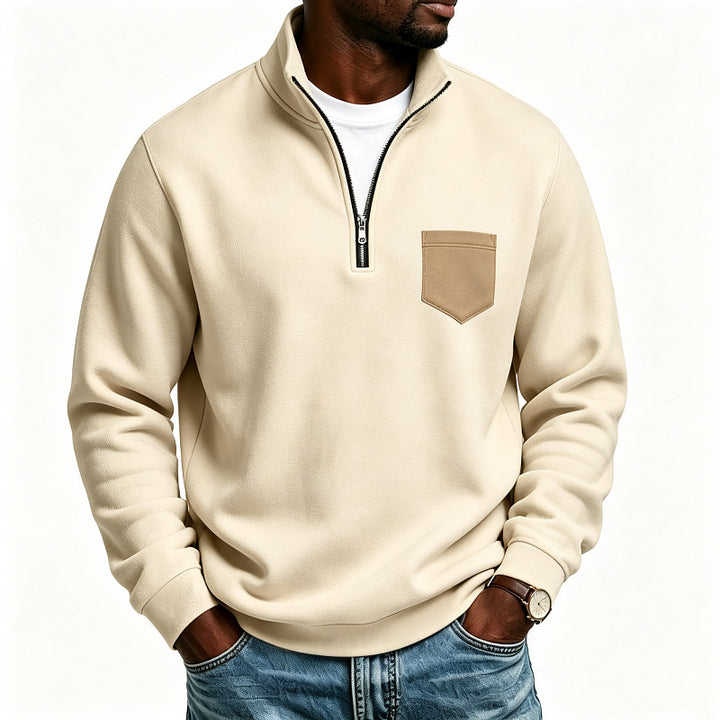Men's Troyer Sweatshirt with Half Zipper and Contrasting Chest Pocket Mune Fashion