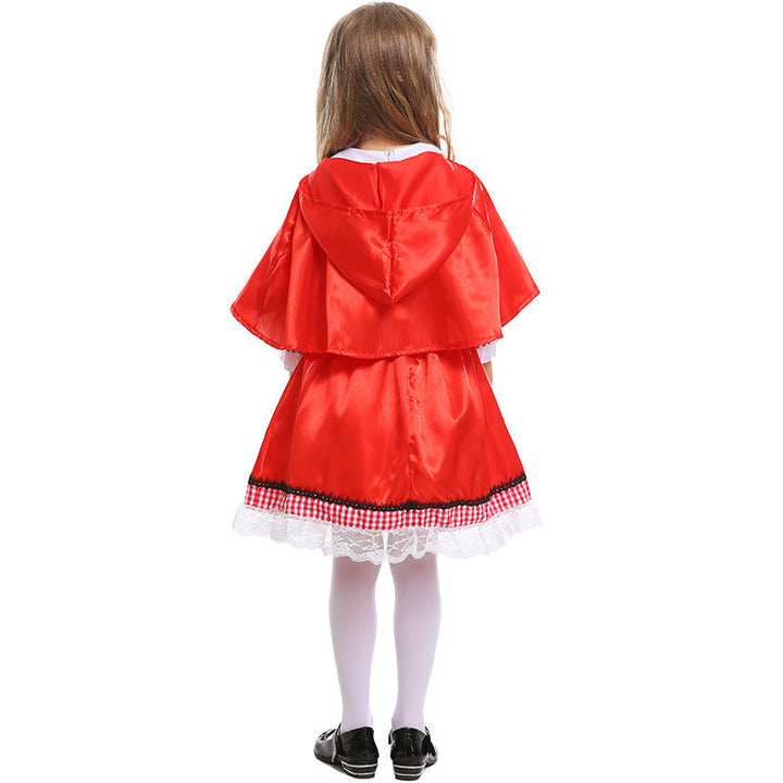 Girls Fairytale Little Red Riding Hood Costume with Cape and Embroidered Apron Mune Fashion