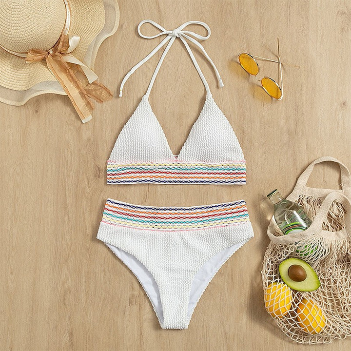 Ladies bikini set with high-cut bottom and colorful wave pattern Mune Fashion
