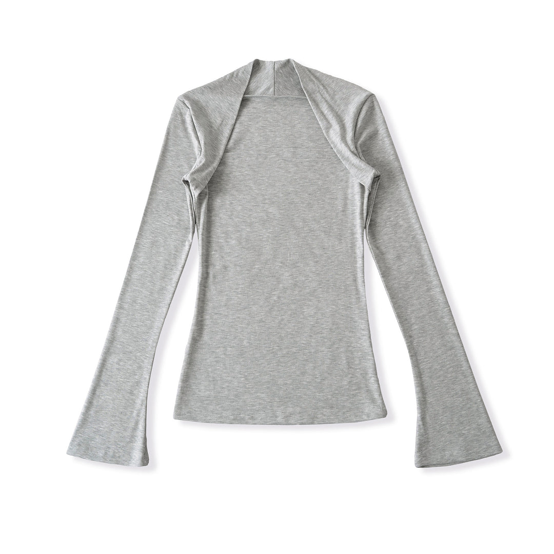 Women's fitted long-sleeve top with wide shawl collar and trumpet sleeves Mune Fashion