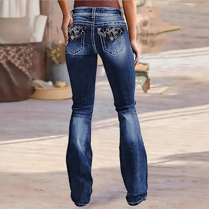 Women's Bootcut Jeans with contrasting decorative seams and sculpting stretchy waistband Mune Fashion