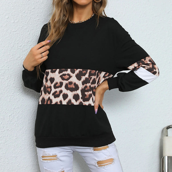 Women's sweatshirt with leo print and colorblock insert Mune Fashion