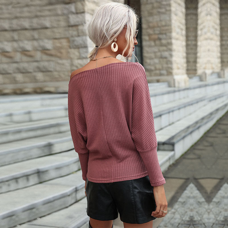 Women's Off-Shoulder Structured Knit Sweater with Wide Carmen Neckline Mune Fashion