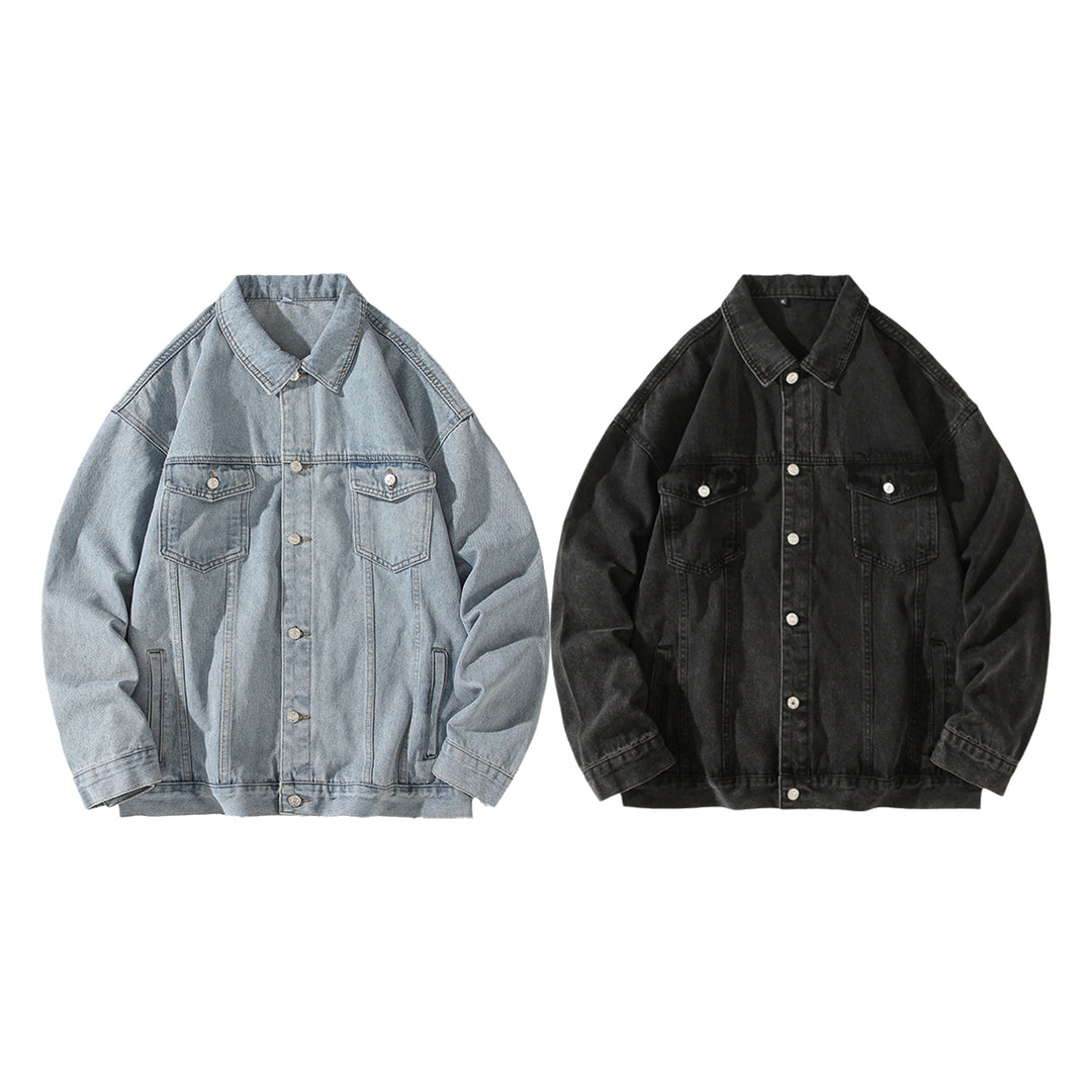 Men's Oversized Denim Jacket in Vintage Look with Button Placket and Chest Pockets Mune Fashion