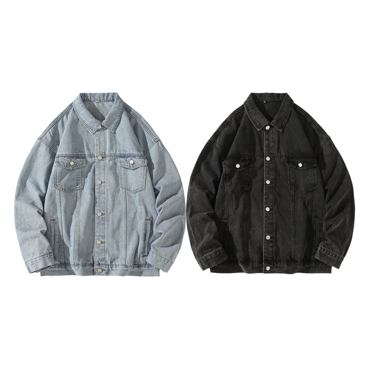Men's Oversized Denim Jacket in Vintage Look with Button Placket and Chest Pockets Mune Fashion