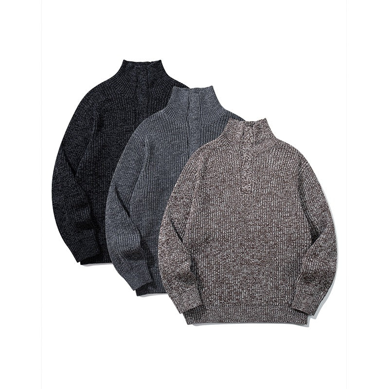 Unisex Chunky Knit Turtleneck Sweater with Half Button Placket Mune Fashion