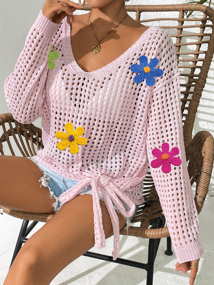 Women's crochet top with flower appliqués Mune Fashion