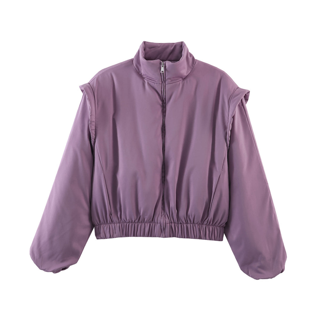 Women's Padded Cropped Jacket with Stand Collar, Drawstring Hem and Dropped Shoulder Details Mune Fashion
