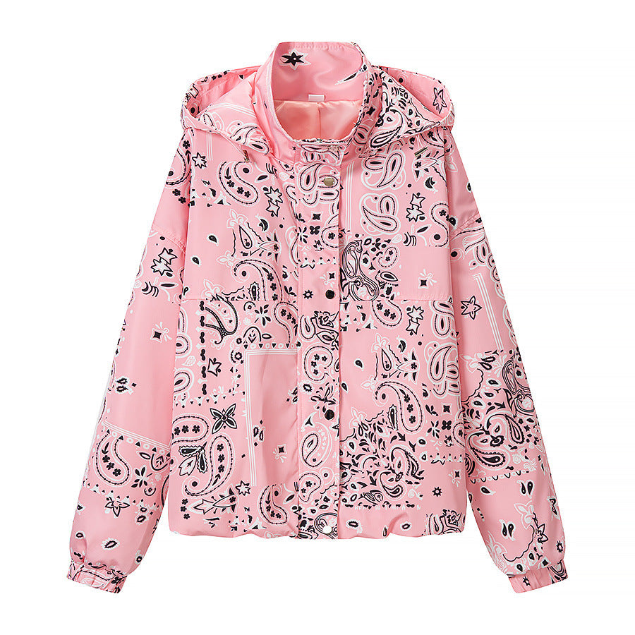 Women's Hooded Blouson with Bandana Print and Elastic Hem Mune Fashion