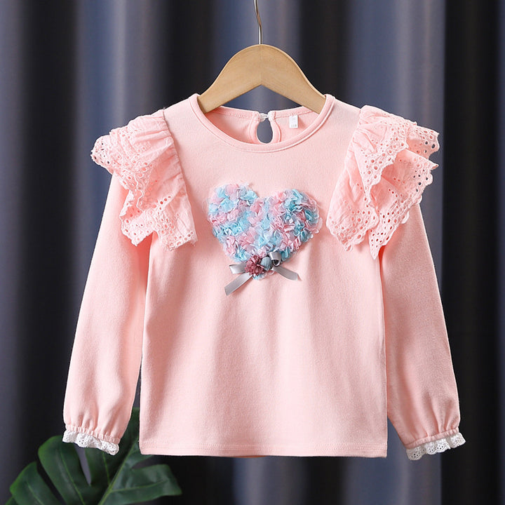 Girls sweatshirt with ruffles and floral heart motif Mune Fashion