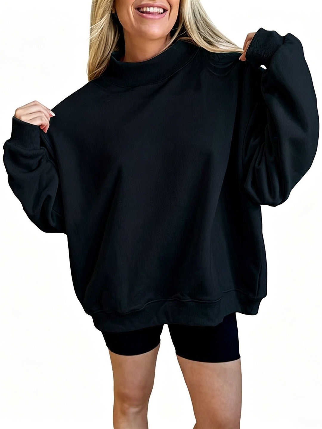Women's Oversize Sweatshirt with Stand-Up Collar and Balloon Sleeves Mune Fashion