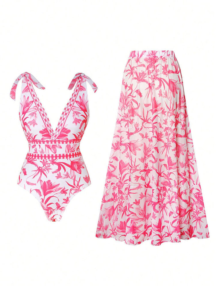 Women's swimsuit with floral pattern and matching maxi skirt Mune Fashion