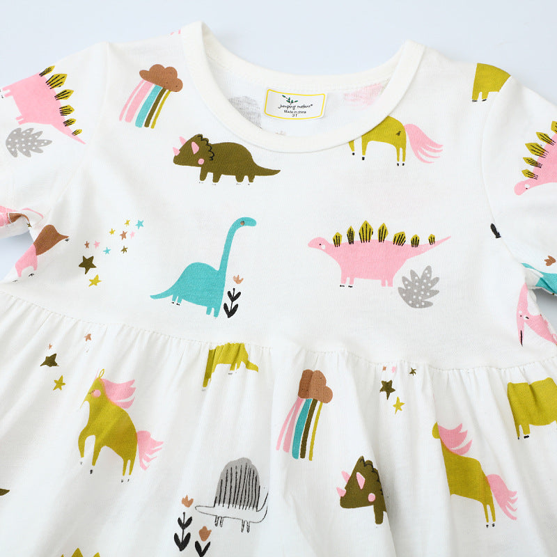 Girls' casual dress with playful dinosaur and unicorn motifs Mune Fashion