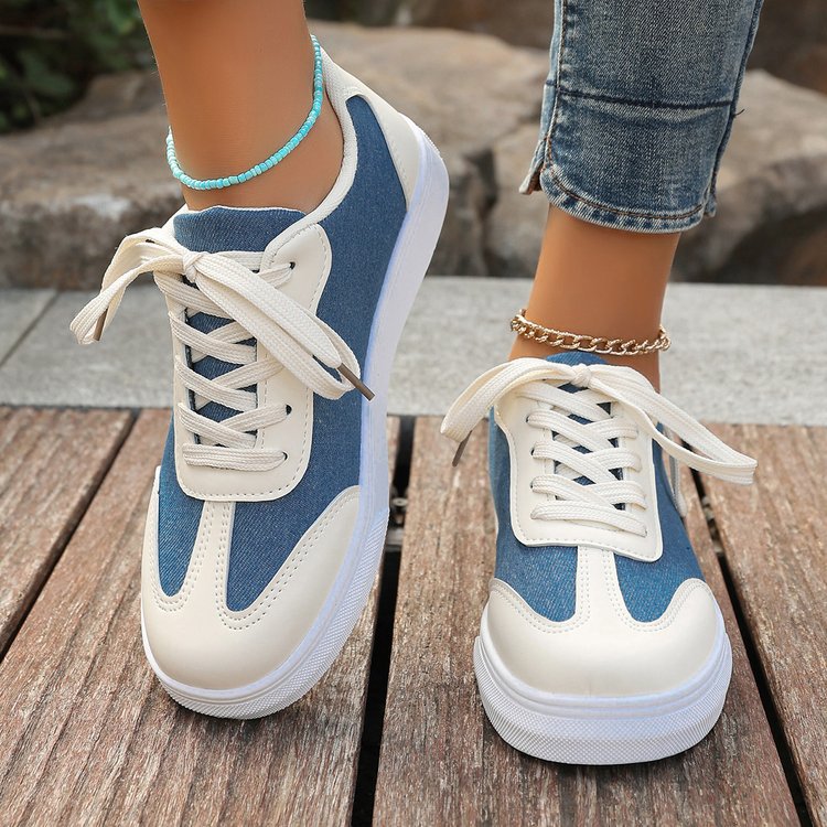 Damen Plateau‑Sneaker im Denim‑Look mit gepolstertem Komfortfußbett und Elastik‑Schnürung Mune Fashion