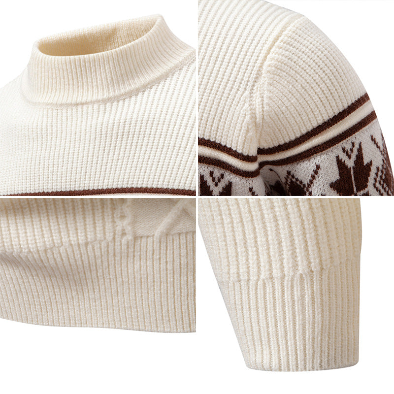 Men's Nano Winter Structured Sweater with Short Stand-Up Collar and Norwegian Pattern Mune Fashion