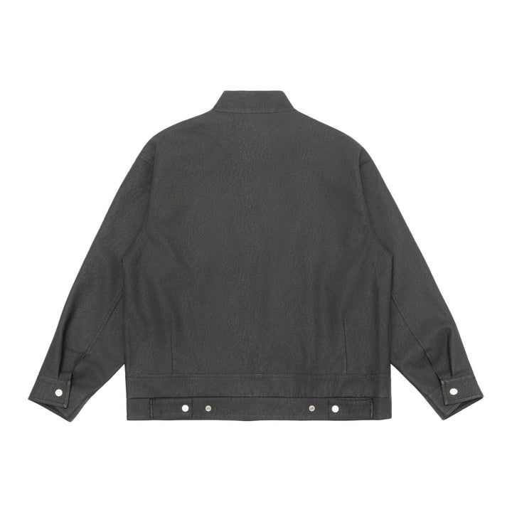Unisex Boxy-Faux Leather Blouson Jacket with Stand Collar and Flap Pockets Mune Fashion