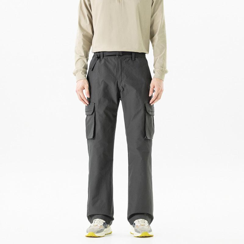 Men's utility cargo pants in technical trekking style with integrated belt and multiple pockets Drune
