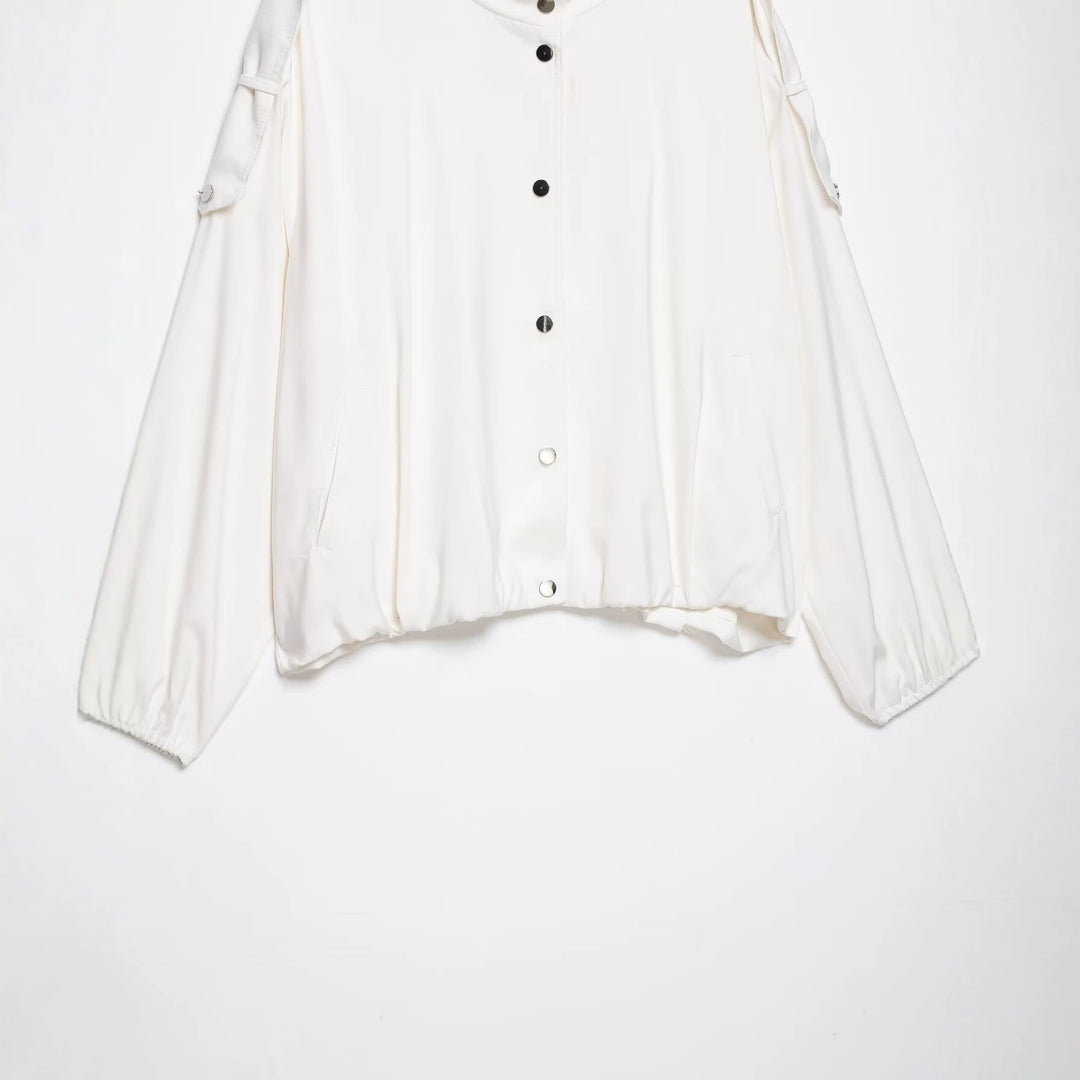 Women Oversize Blouson Jacket with Stand-Up Collar and Snap Front Mune Fashion