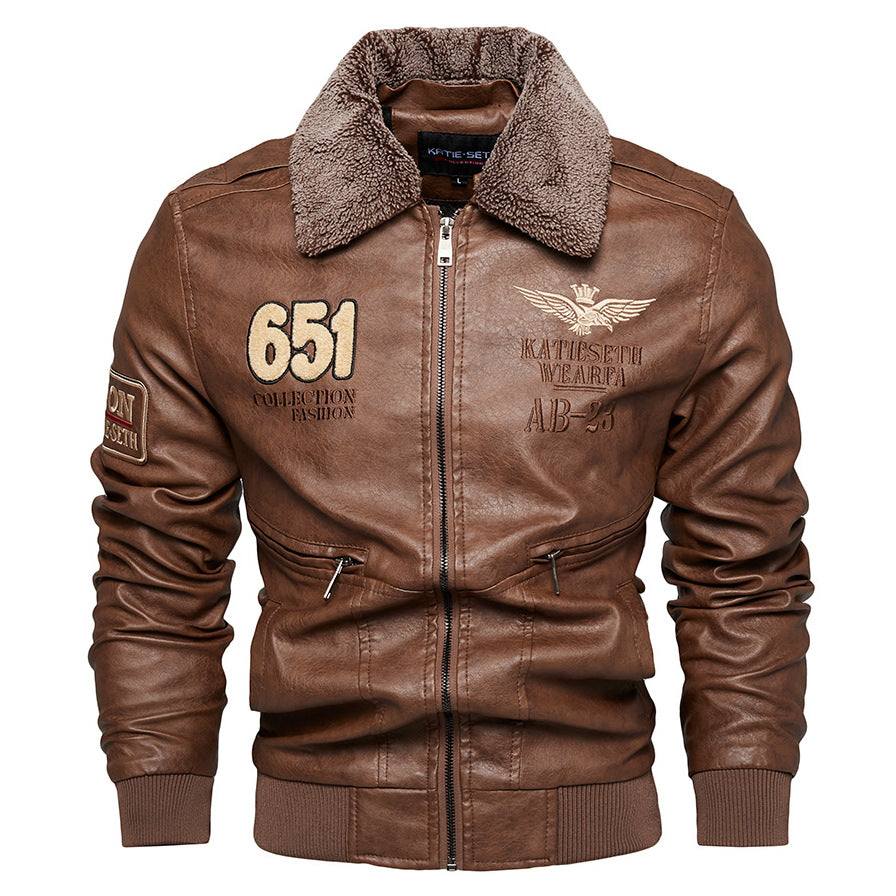 Men's Robust Leather Jacket with Removable Teddy Collar Mune Fashion