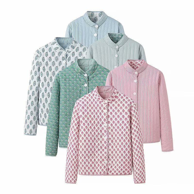 Ladies Lightweight Cotton Blouse with Standing Collar, Full Button Placket and Allover Print Mune Fashion