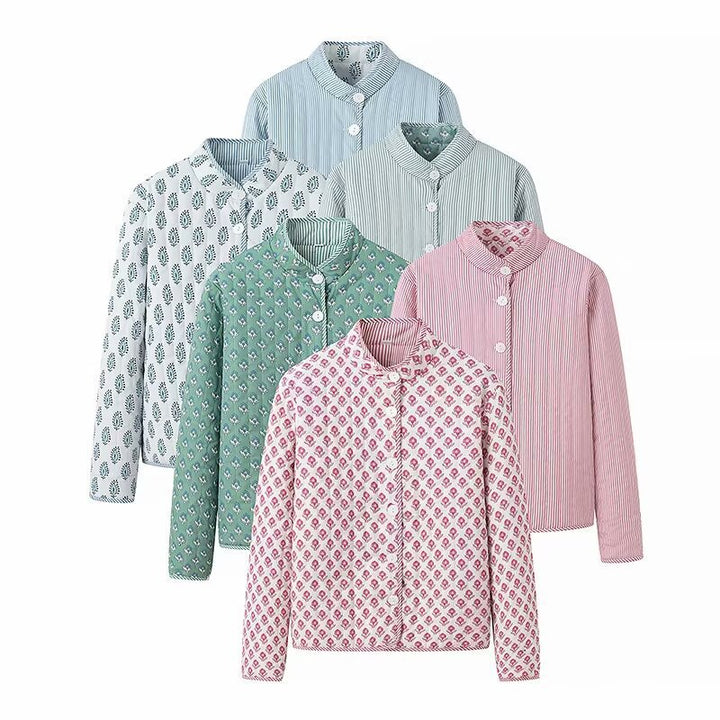 Ladies Lightweight Cotton Blouse with Standing Collar, Full Button Placket and Allover Print Mune Fashion