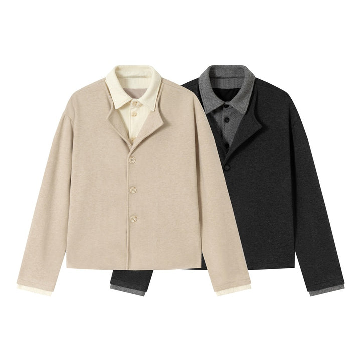 Men's short jacket in layered look with contrast collar Mune Fashion