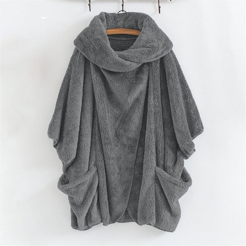 Women Oversize Cozy Poncho with large funnel neck and kangaroo pockets Mune Fashion