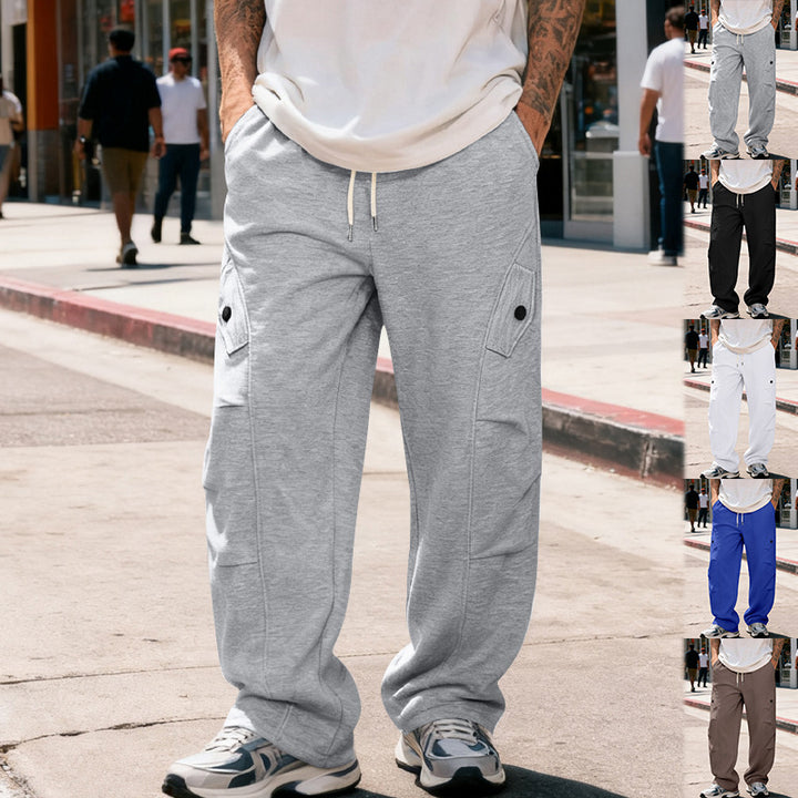 Men's wide cargo street pants with elastic drawstring waistband and functional flap pockets Mune Fashion