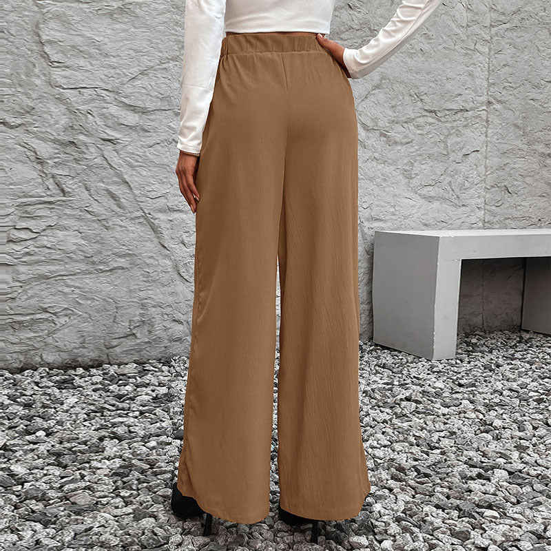 Women Wide High-Waist Pants with Paperbag Waist and Tie Belt Mune Fashion